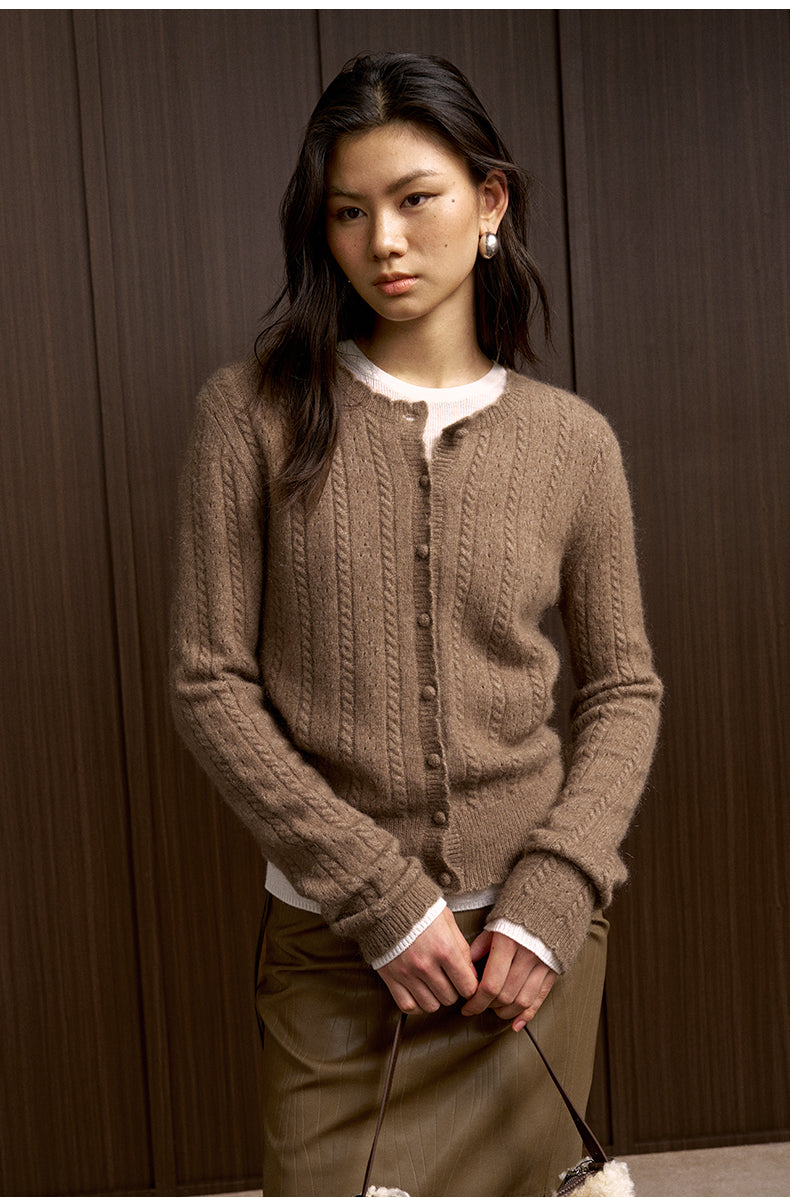 Yueshang Openwork Mohair-Blend Knit Cardigan in Light Tea Camel - view 3