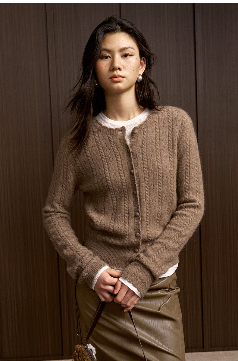 Yueshang Openwork Mohair-Blend Knit Cardigan in Light Tea Camel - view 4