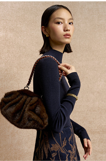 Qingshanshi High Neck Wool Top in Deep Navy - view 2 - Deep Navy