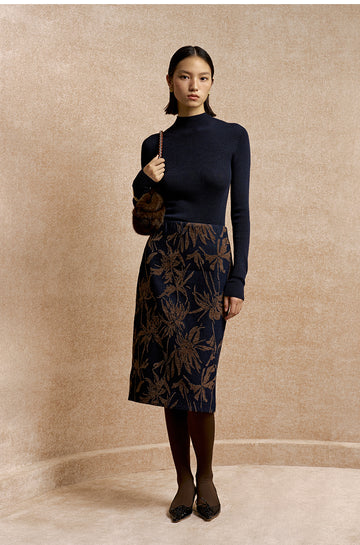 Qingshanshi High Neck Wool Top in Deep Navy - view 3 - Deep Navy