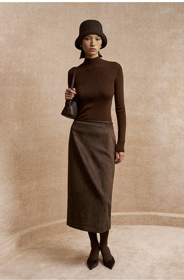 Qingshanshi High Neck Wool Top in Ebony Brown - view 1 - Ebony Brown