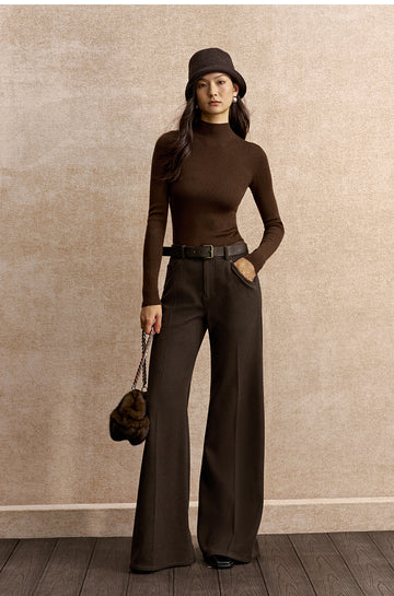 Qingshanshi High Neck Wool Top in Ebony Brown - view 2 - Ebony Brown