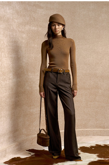 Qingshanshi High Neck Wool Top in Rich Brown - view 2 - Rich Brown