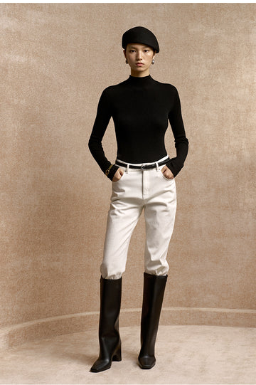 Qingshanshi High Neck Wool Top in Ink Black - view 1 - Ink Black