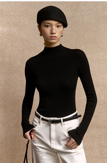 Qingshanshi High Neck Wool Top in Ink Black - view 2 - Ink Black