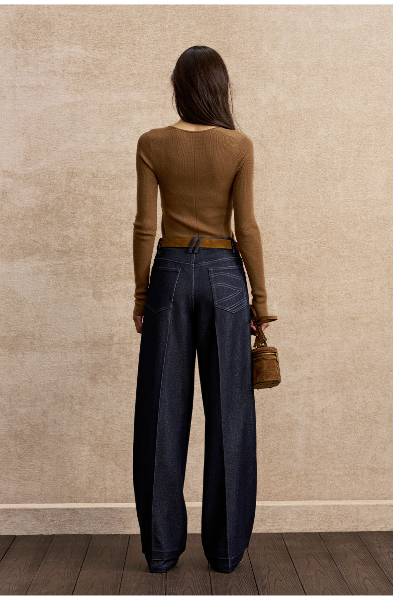 Si Jian Hua Scoop-Neck Wool Top - Ebony Brown