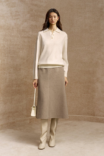 Zhenpinger Wool Cashmere Polo Sweater in Ivory White - view 1