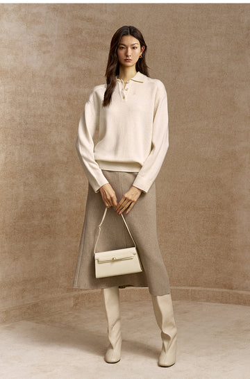 Zhenpinger Wool Cashmere Polo Sweater in Ivory White - view 2