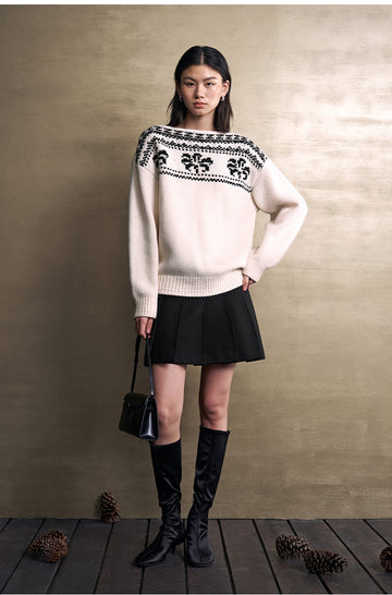 Hei Bai Ling Floral Yoke Sweater in White Black Floral - view 2