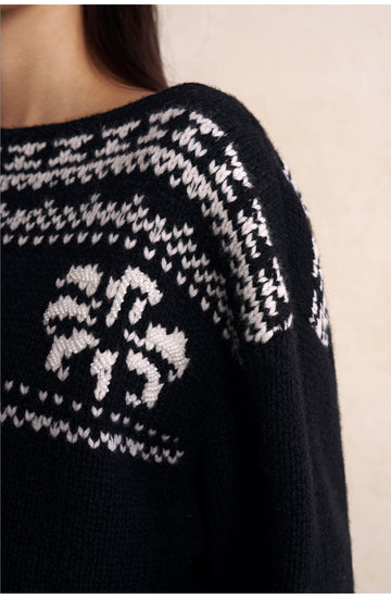 Hei Bai Ling Floral Yoke Sweater in Black White Floral - view 4