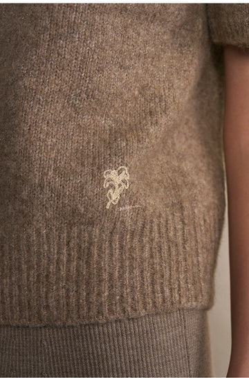 Yunshuiyou Textured Short Sleeve Knit Top in Natural Camel - view 4