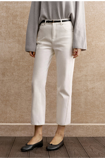 Suohanchuang Cropped Straight Stretch Jeans in Ivory White - view 3