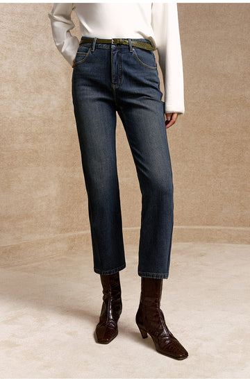 Suohanchuang Cropped Straight Stretch Jeans in Night Sky Blue - view 2