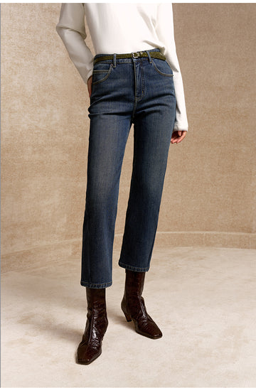 Suohanchuang Cropped Straight Stretch Jeans in Night Sky Blue - view 3