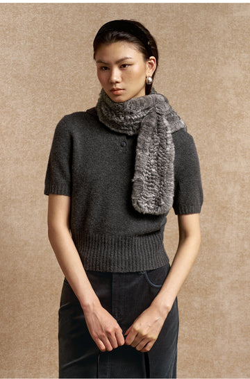 Shuanghua Rabbit Fur Loop Scarf in Frost Grey - view 1