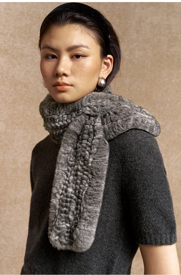 Shuanghua Rabbit Fur Loop Scarf in Frost Grey - view 2
