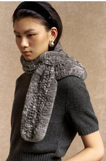 Shuanghua Rabbit Fur Loop Scarf in Frost Grey - view 3