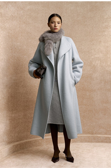 Xuexiang Fox Fur Pompom Scarf in Sand Grey - view 3