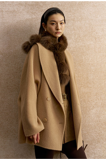 Xuexiang Fox Fur Pompom Scarf in Chestnut Brown - view 3