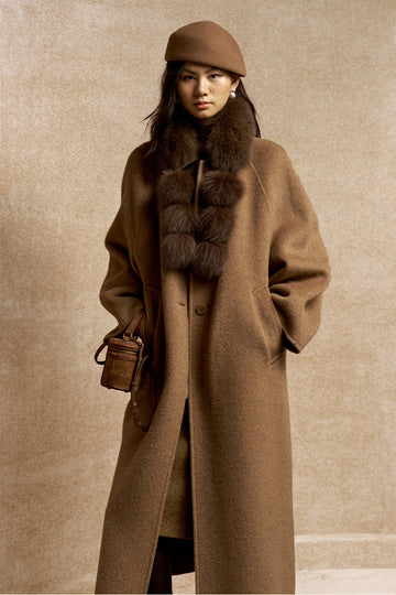 Xuexiang Fox Fur Pompom Scarf in Chestnut Brown - view 4