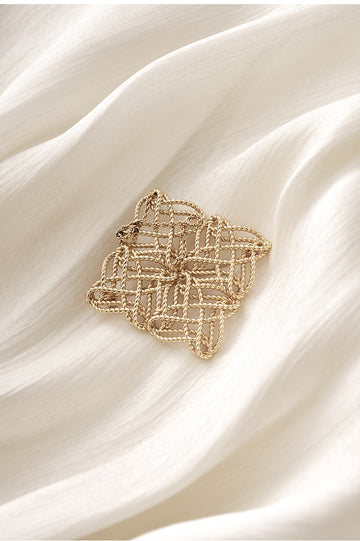 Wulingchun Woven Square Brooch in Gold - view 2 - Gold