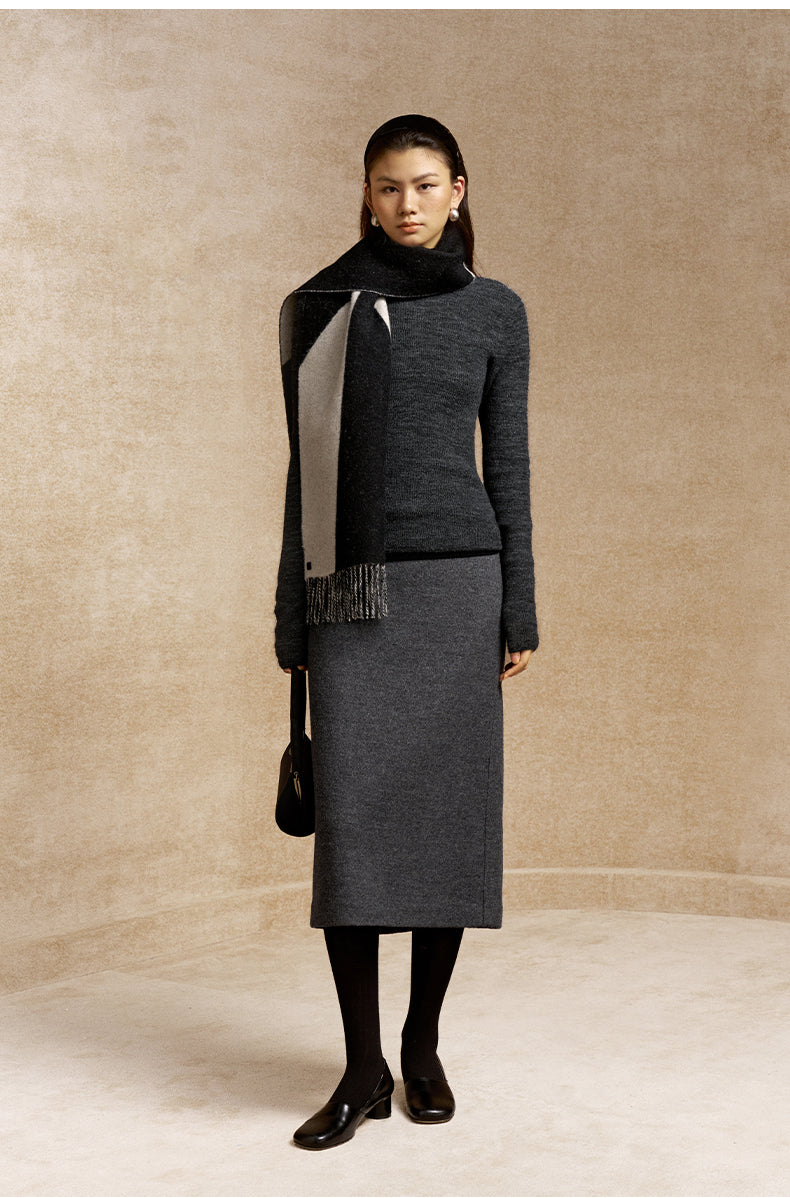 Yijiang Clean Line Wool-Blend Skirt in Dark Marl Grey - view 1