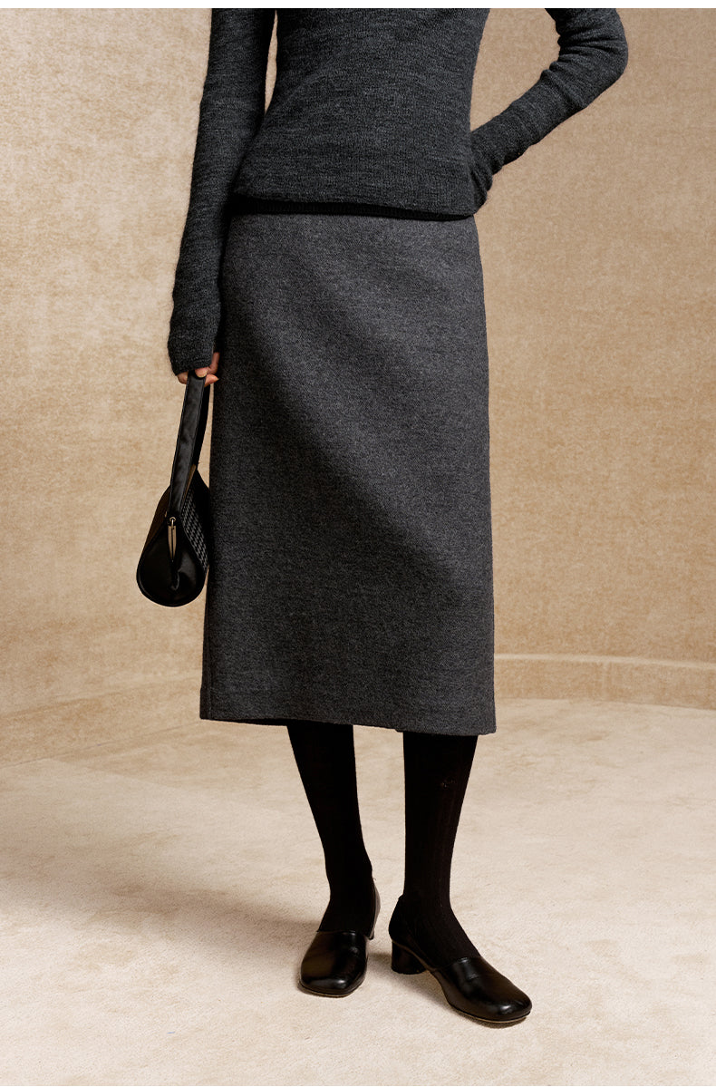 Yijiang Clean Line Wool-Blend Skirt in Dark Marl Grey - view 3
