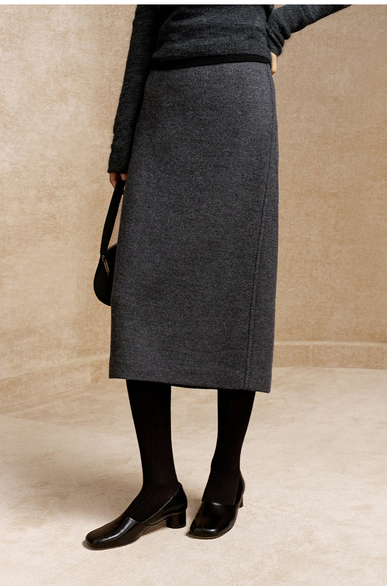 Yijiang Clean Line Wool-Blend Skirt in Dark Marl Grey - view 4