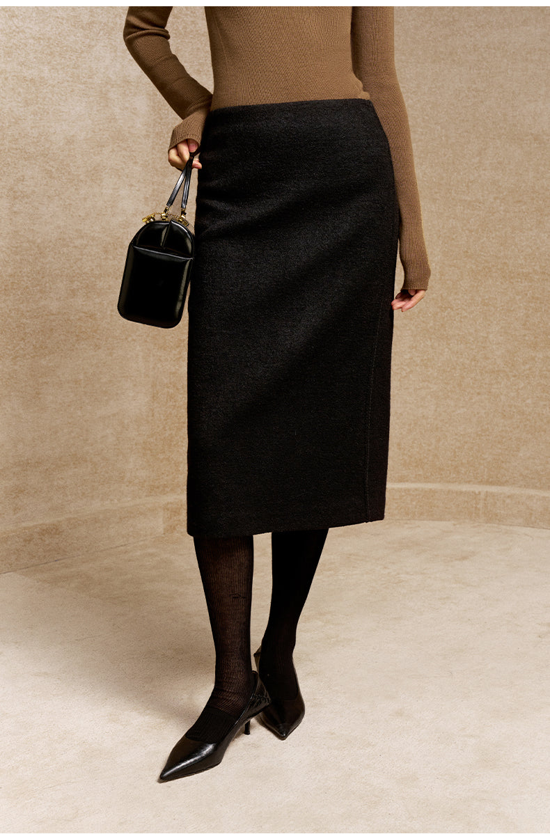 Yijiang Clean Line Wool-Blend Skirt in Ink Black - view 3