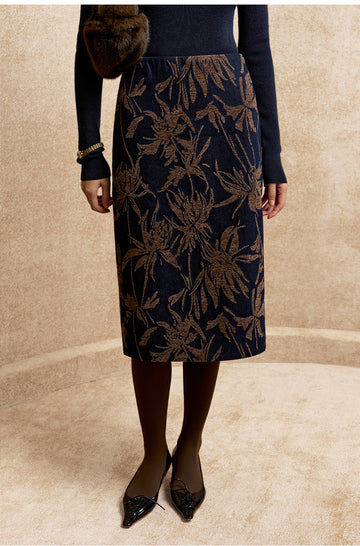 Dongfengqi Botanical Jacquard Skirt in Warm Coffee - view 2 - Warm Coffee