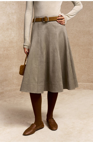 Hongchuangjiong Faux Suede A-Line Midi Skirt in Cloud Mist Grey - view 2