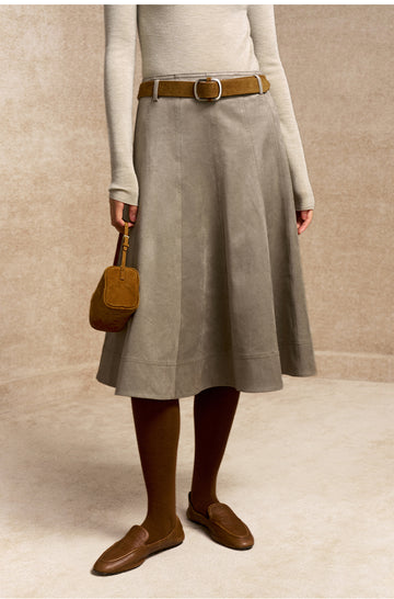 Hongchuangjiong Faux Suede A-Line Midi Skirt in Cloud Mist Grey - view 3