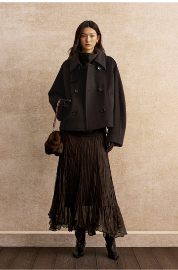 Fenglaichao Textured Flared Maxi Skirt in Coffee Brown - view 1