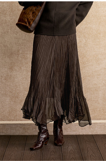 Fenglaichao Textured Flared Maxi Skirt in Coffee Brown - view 3
