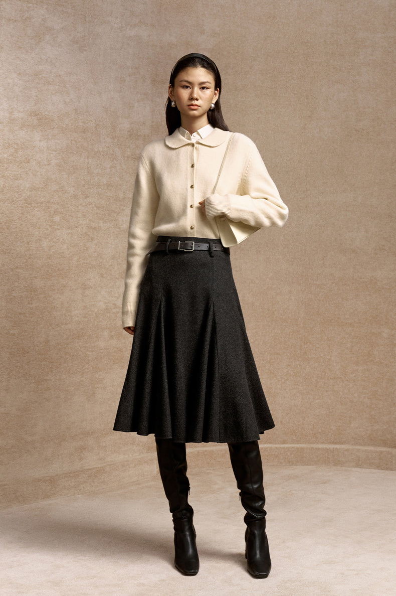 Shan Que Liu Godet Wool-Blend Skirt - Carbon Grey