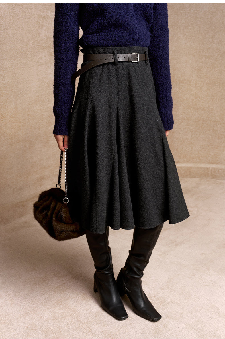 Shan Que Liu Godet Wool-Blend Skirt - Carbon Grey