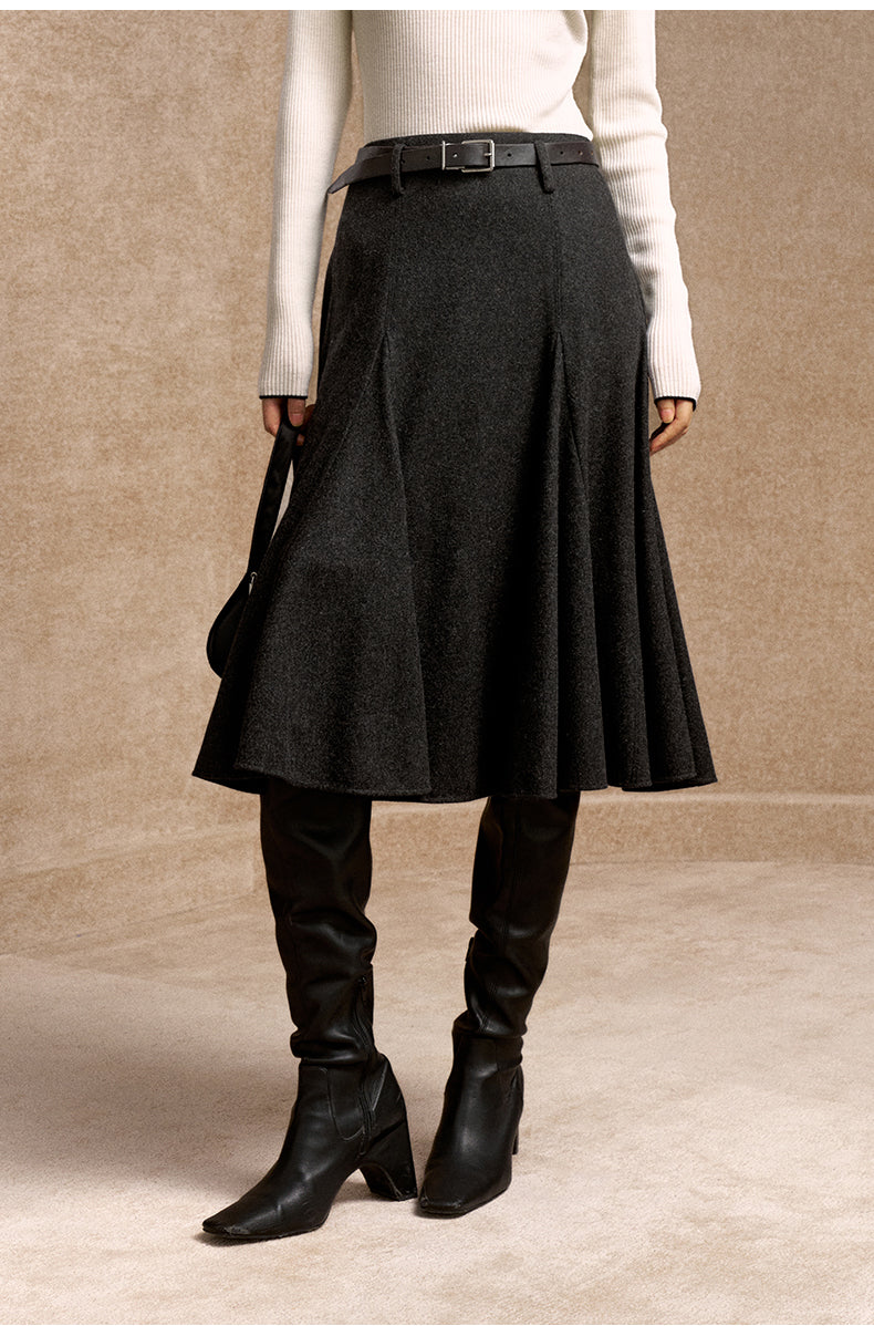 Shan Que Liu Godet Wool-Blend Skirt - Carbon Grey