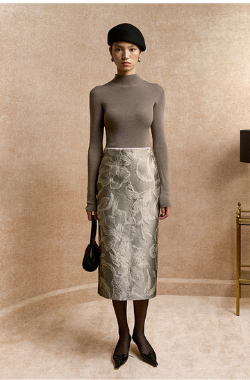 Shuiyunshen Floral Jacquard Wind Chime Skirt in Moon Mist Grey - view 2