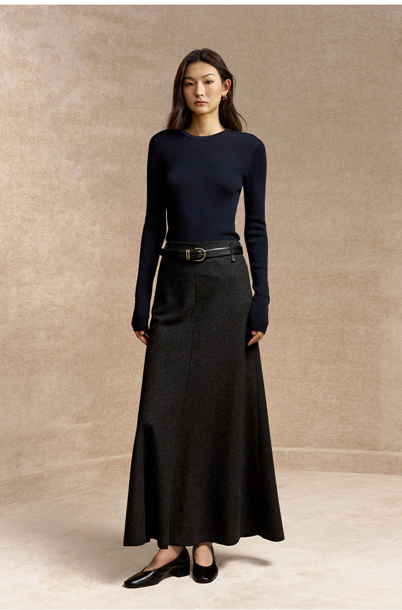 Zuichuntai Belted A-Line Melton Skirt in Carbon Grey - view 2