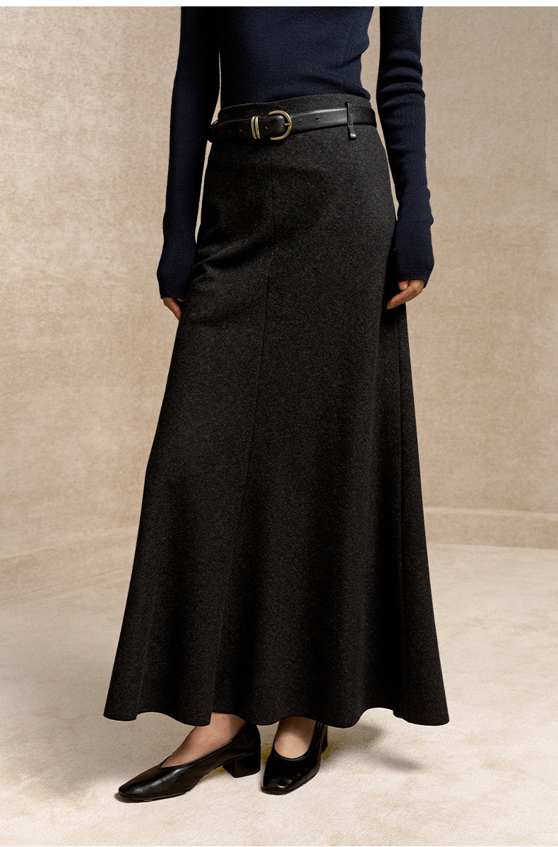 Zuichuntai Belted A-Line Melton Skirt in Carbon Grey - view 3