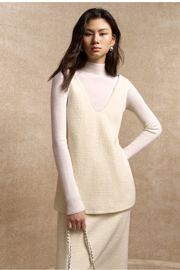 Quanerci Deep V Wool Layering Vest in Ivory White - view 1