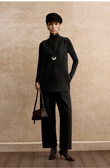 Quanerci Deep V Wool Layering Vest in Ink Black - view 2