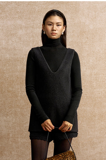 Quanerci Deep V Wool Layering Vest in Ink Black - view 3
