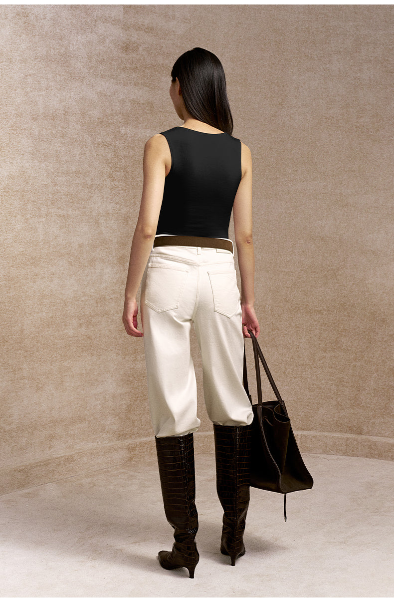 Fangxin Square Neck Padded Tank in Ink Black - view 2