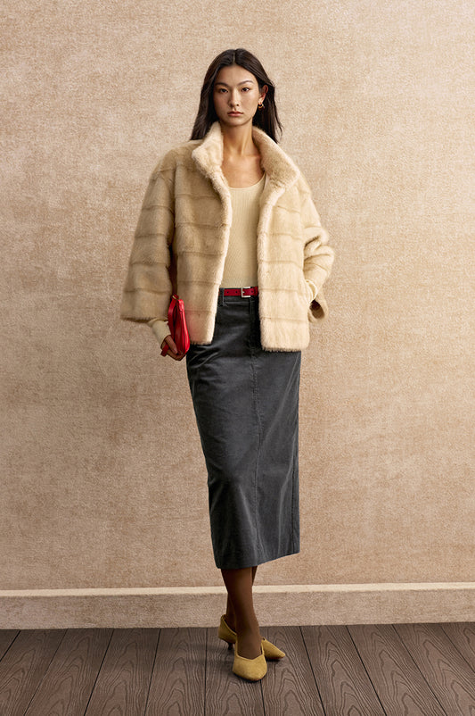 Tizuixiu Panelled Faux Fur Jacket in Honey Beige - view 1 - Honey Beige