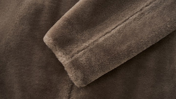 Shen Xian Hui Collarless Faux-Fur Jacket in Milk Tea - Sleeve and plush fabric detail