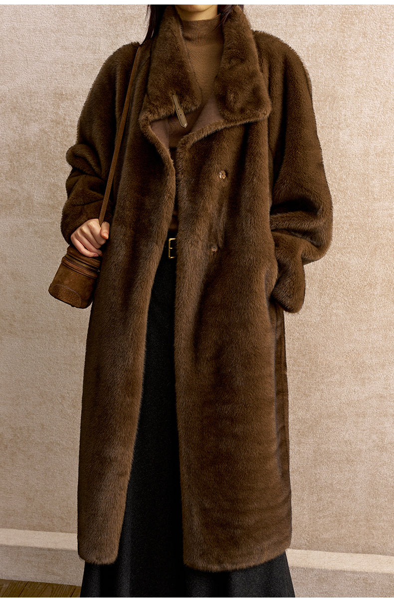 Yuemi Convertible Collar Faux-Fur Coat in Elm Brown - view 3