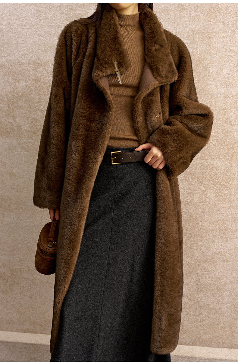 Yuemi Convertible Collar Faux-Fur Coat in Elm Brown - view 4