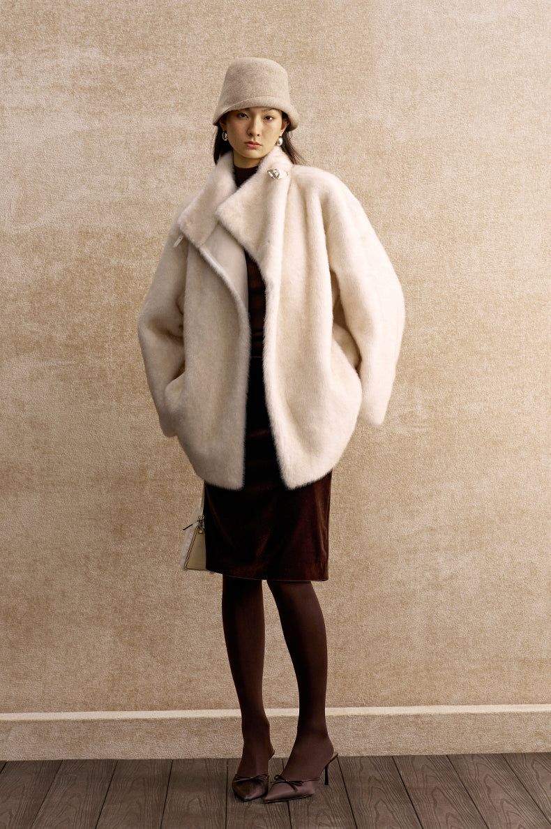 Chaomeng Cocoon Faux-Fur Wrap Jacket in Frost White - view 1