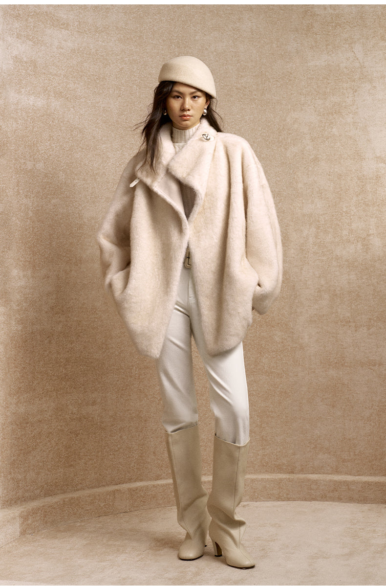 Chaomeng Cocoon Faux-Fur Wrap Jacket in Frost White - view 5